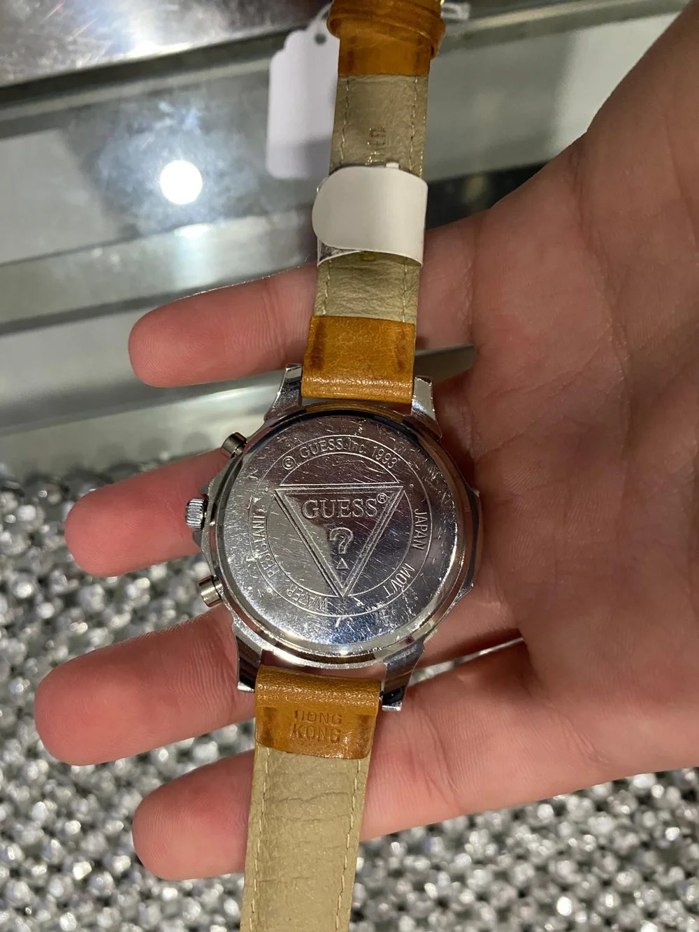 GUESS Men's Tan Leather Strap Silver Dial Chronograph Watch